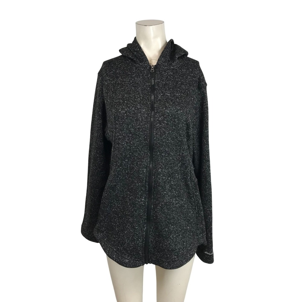 EDDIE BAUER - WOMEN'S XL- BLACK FULL ZIP POLYESTER HOODED SWEATSHIRT JACKET